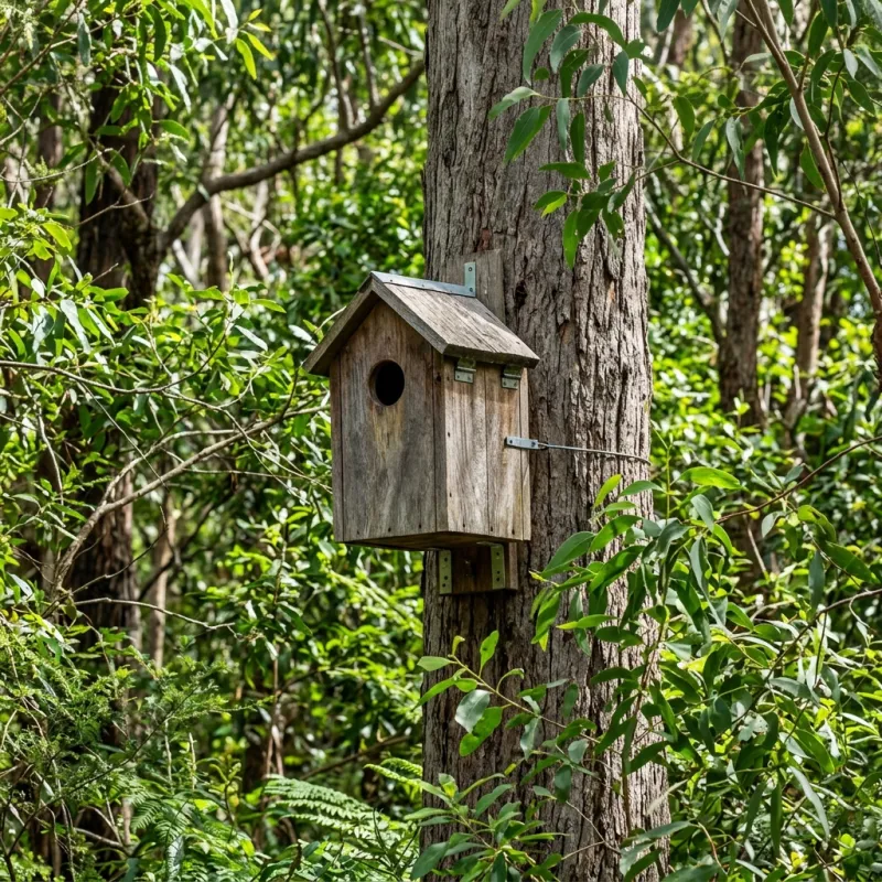 Animal nesting box installed as a humane alternative to a Eumemmerring roof cavity