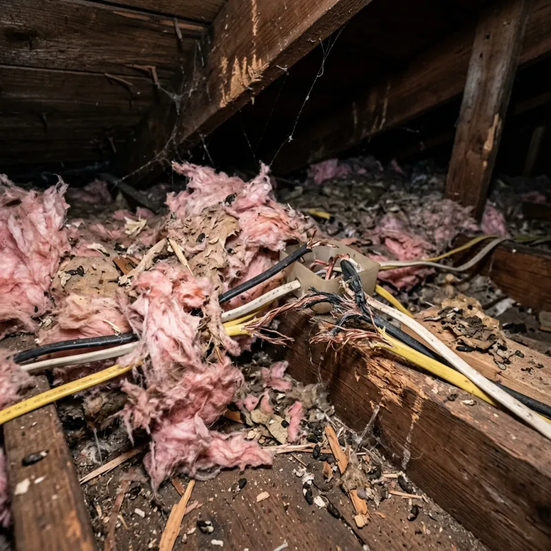 Contaminated ceiling insulation being assessed in a Eumemmerring roof space
